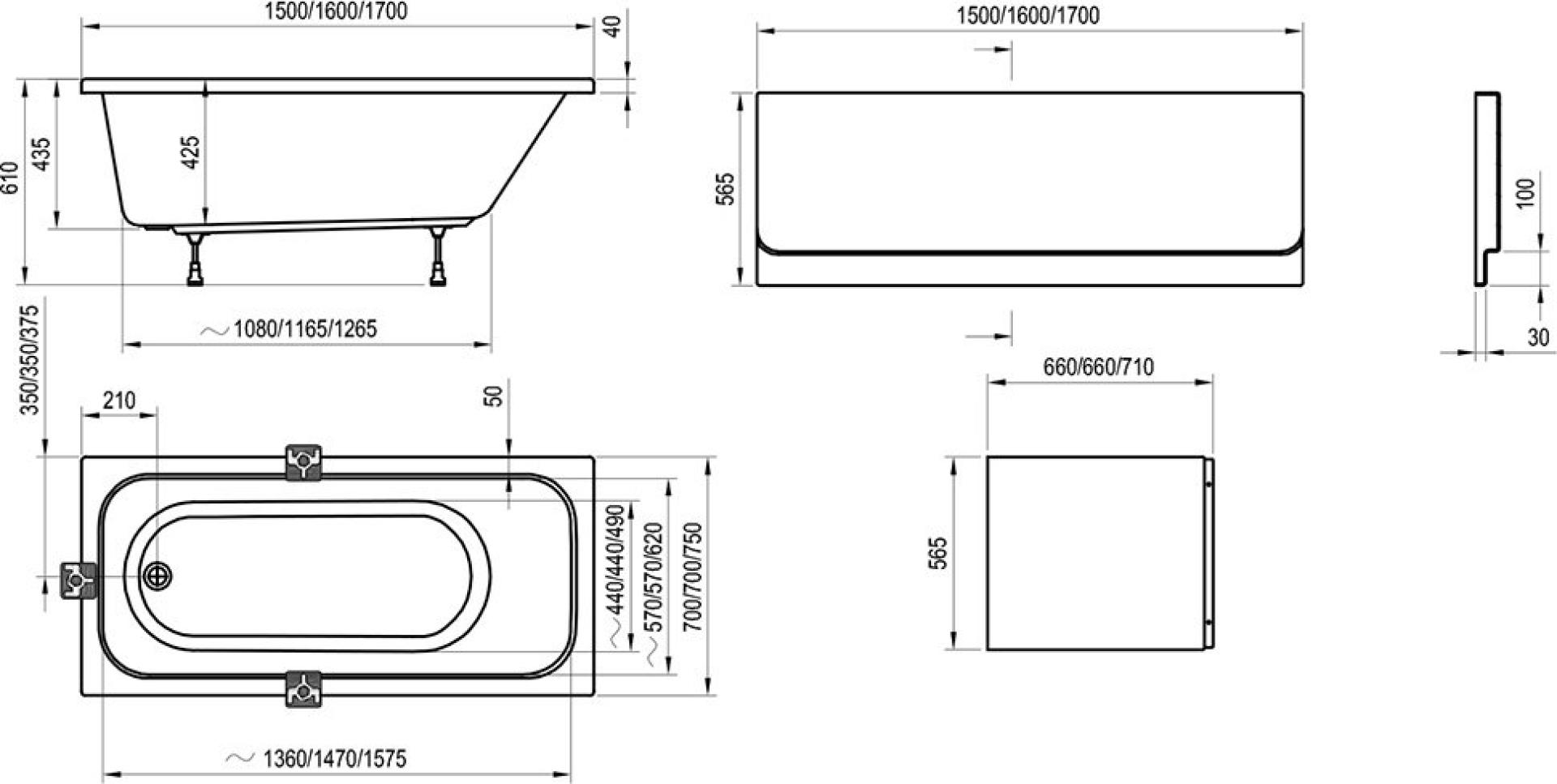 Акриловая ванна 160х70 Ravak Chrome C731000000