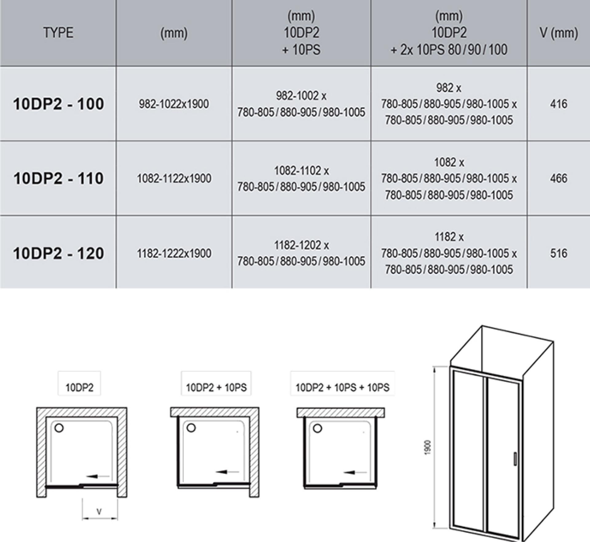 Душевой уголок Ravak 10° 10DP2-110+10PS-100 белый+транспарент