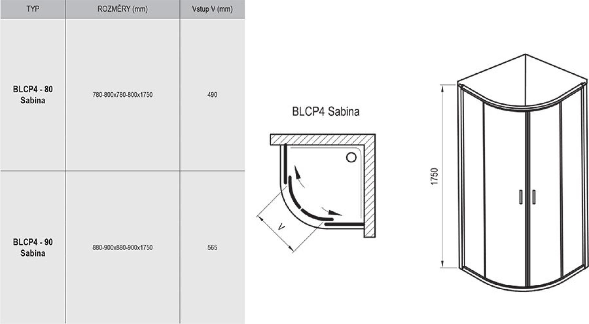 Душевой уголок Ravak Blix BLCP4-80 Sabina белый + графит 3B240140ZH