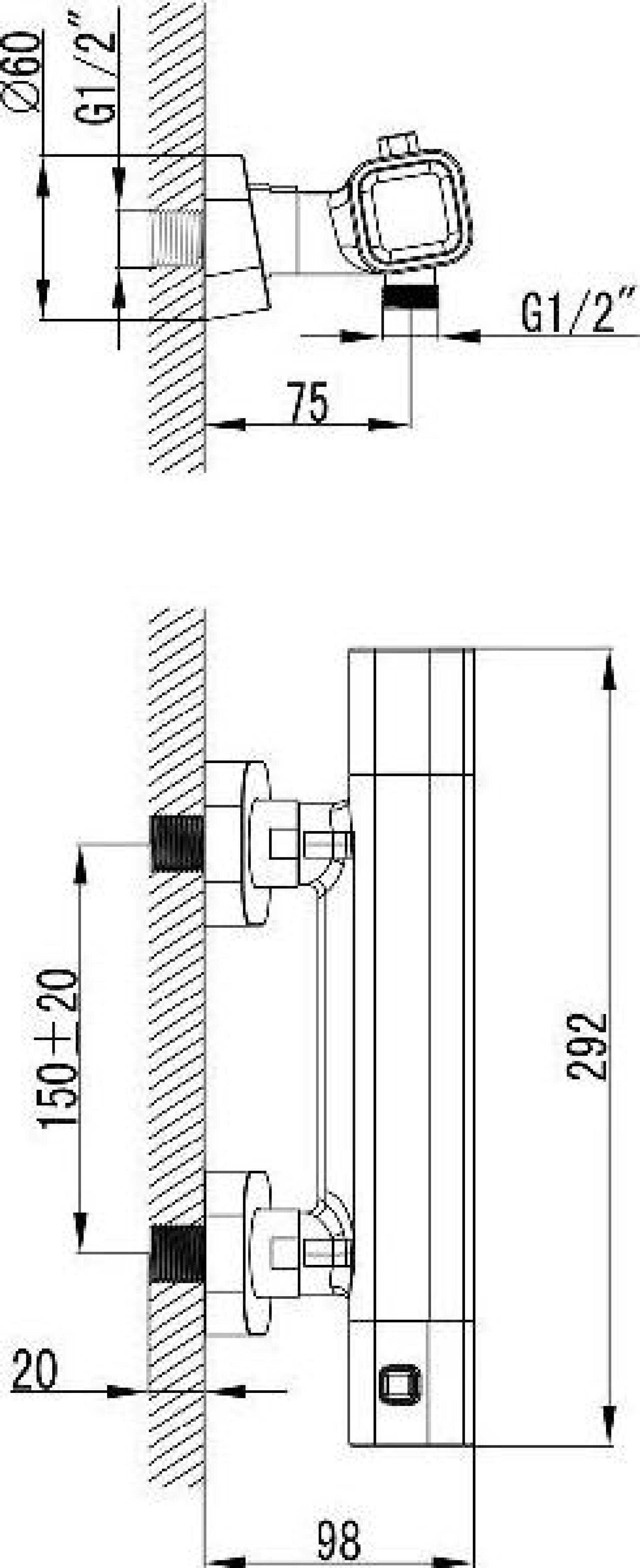 Смеситель для душа Ravak 10° Termo 300 TD 033.00/150 мм X070102