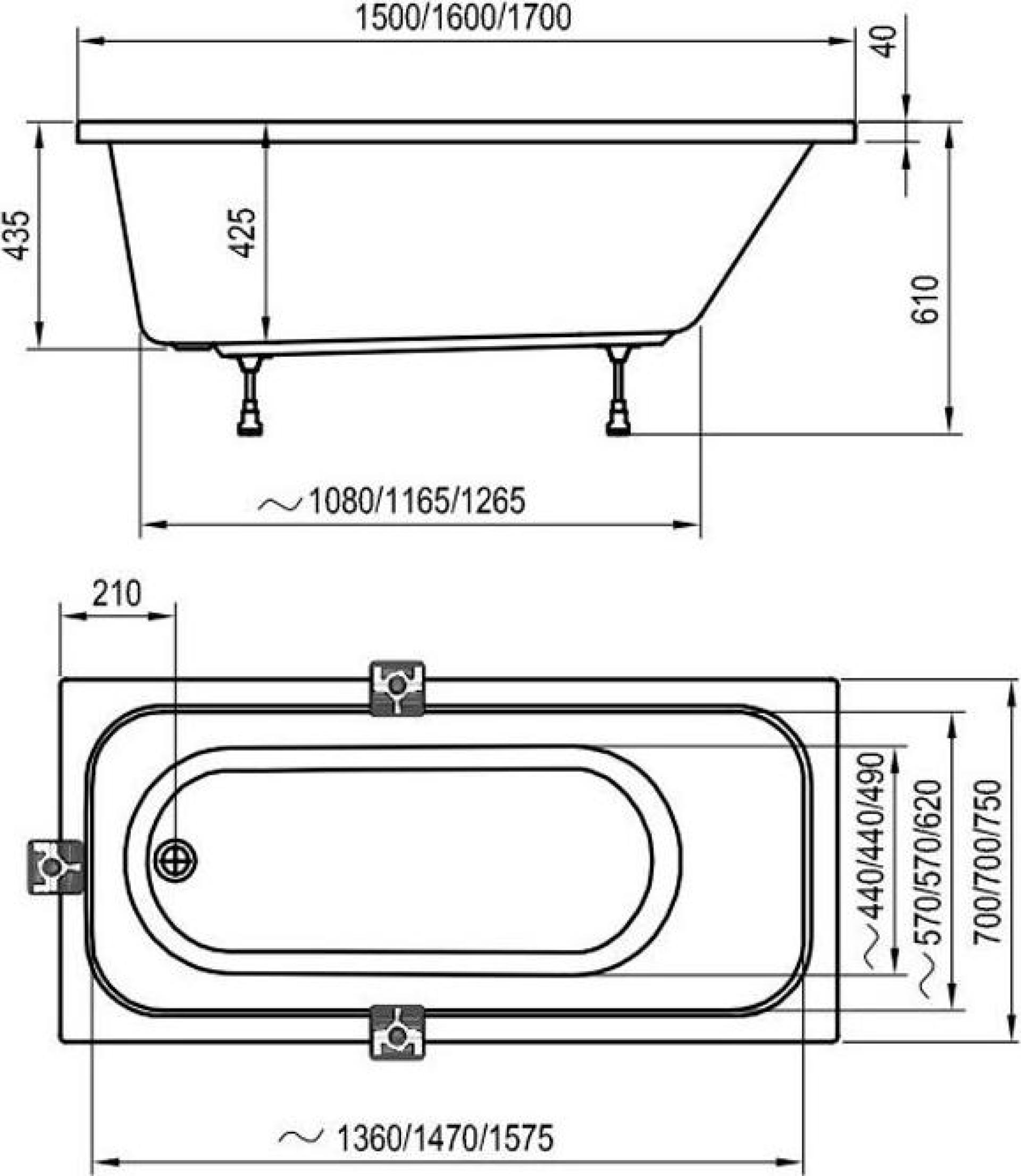 Акриловая ванна Ravak Domino 160x70 C621000000, белый