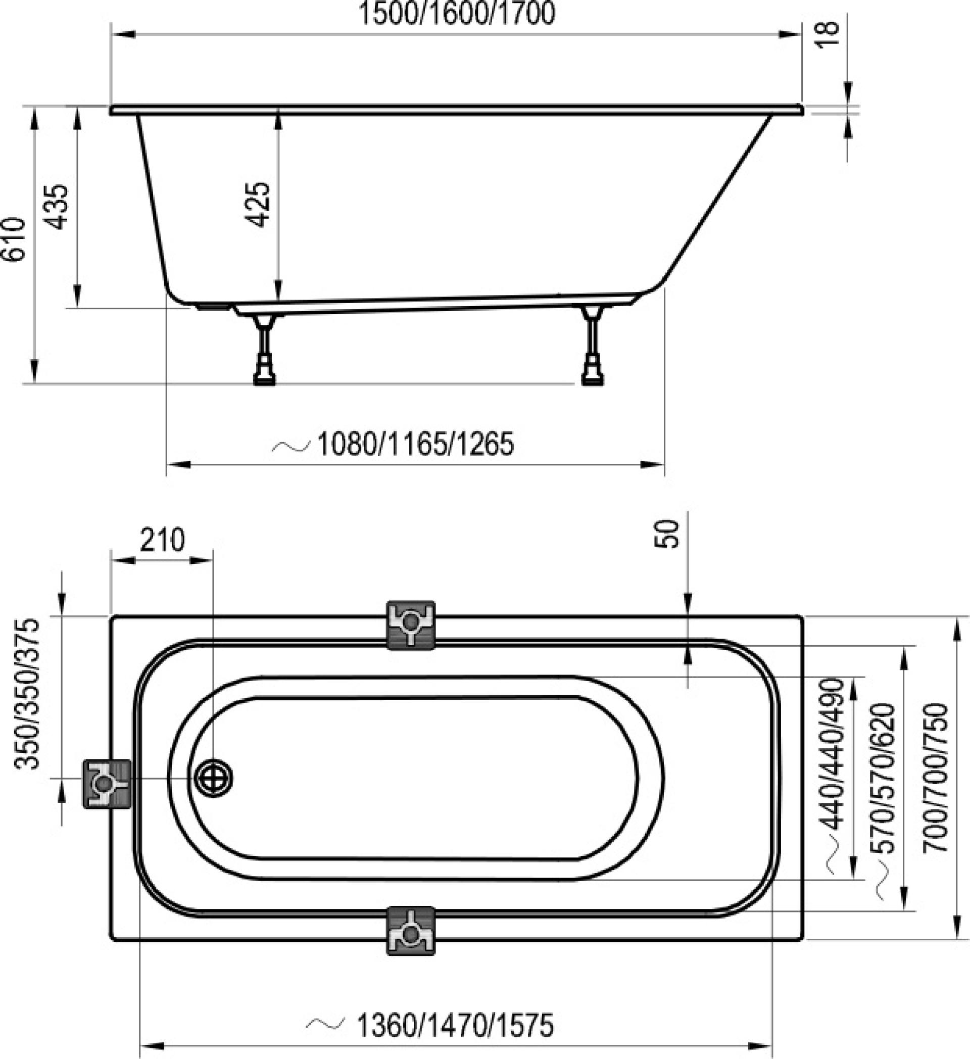 Акриловая ванна Ravak Chrome Slim 170x75 C741300000, белый