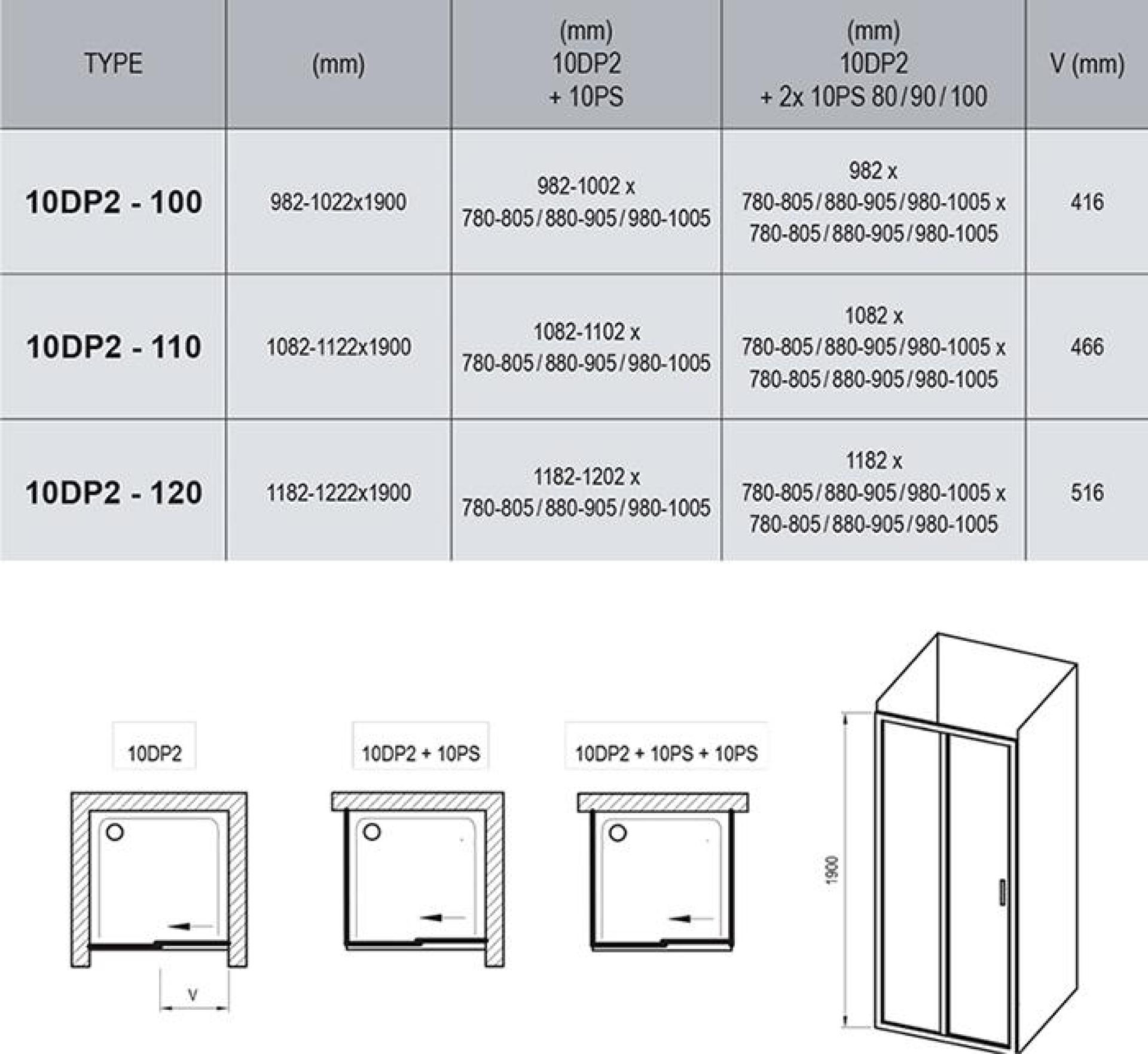 Душевой уголок Ravak 10° 10DP2-110+10PS-80 блестящий+транспарент