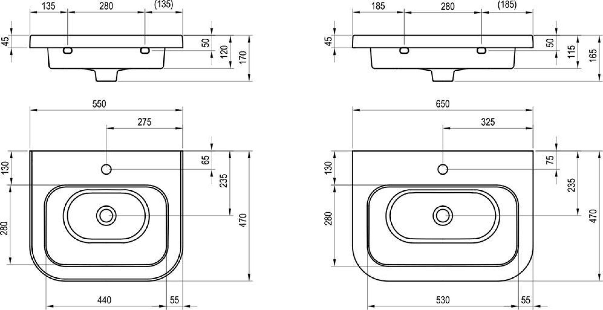 Умывальник Ravak Chrome 65х47 XJG01165000