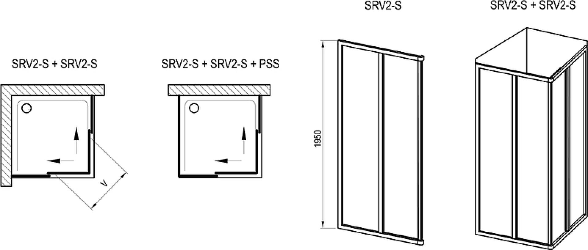 Душевая дверь Ravak Supernova SRV2-100 195 S 14VA01O211, профиль белый