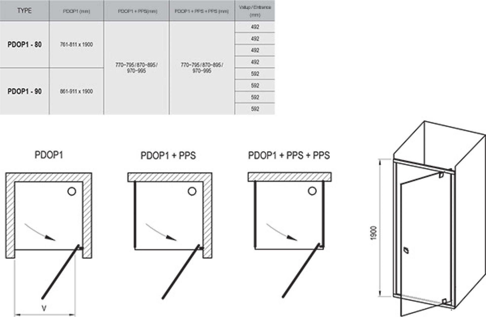 Душевая дверь Ravak Pivot PDOP1-90 сатин + транспарент 03G70U00Z1