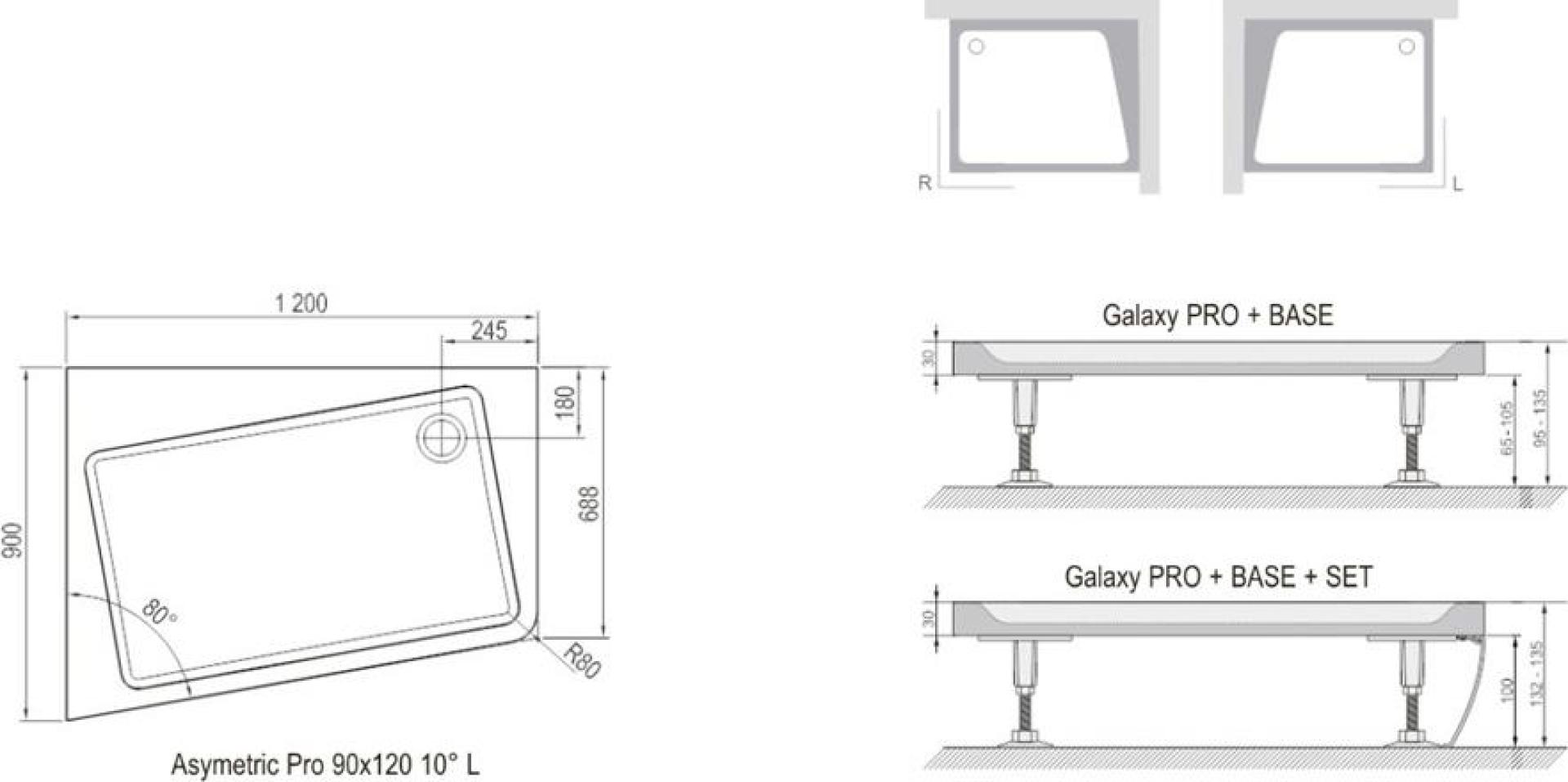Поддон для душа 120х90 см Ravak Asymetric Pro XA25G70101L