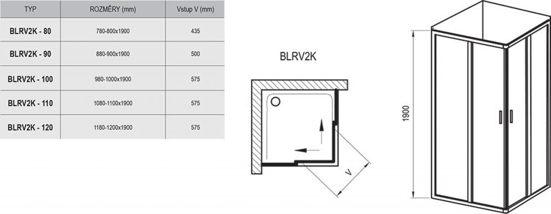 Душевая дверь в нишу 120 см Ravak Blix BLRV2K-120 1XVG0100ZH, белый+графит