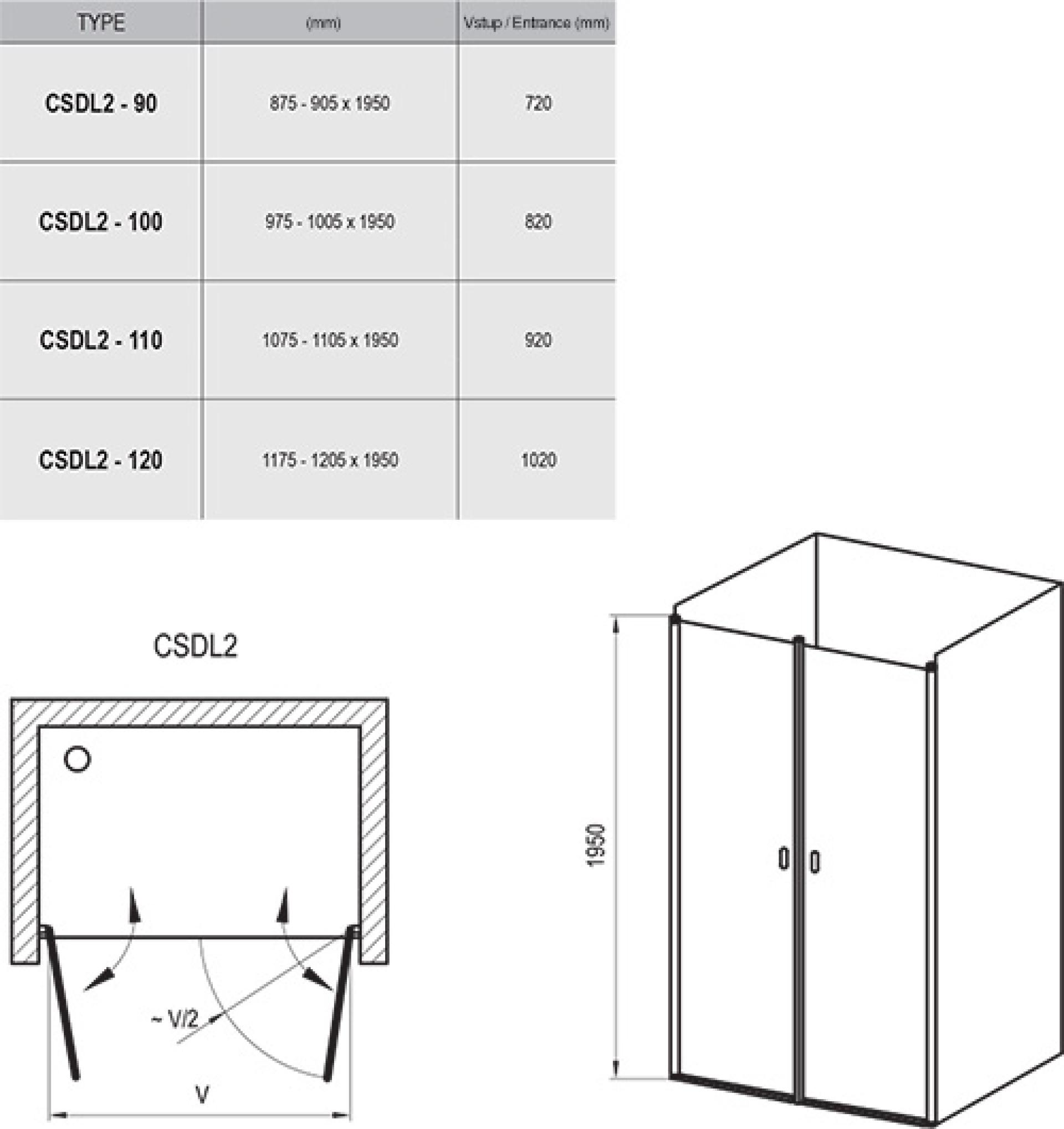 Душевая дверь Ravak Chrome CSDL2-120 белый+транспарент 0QVGC10LZ1