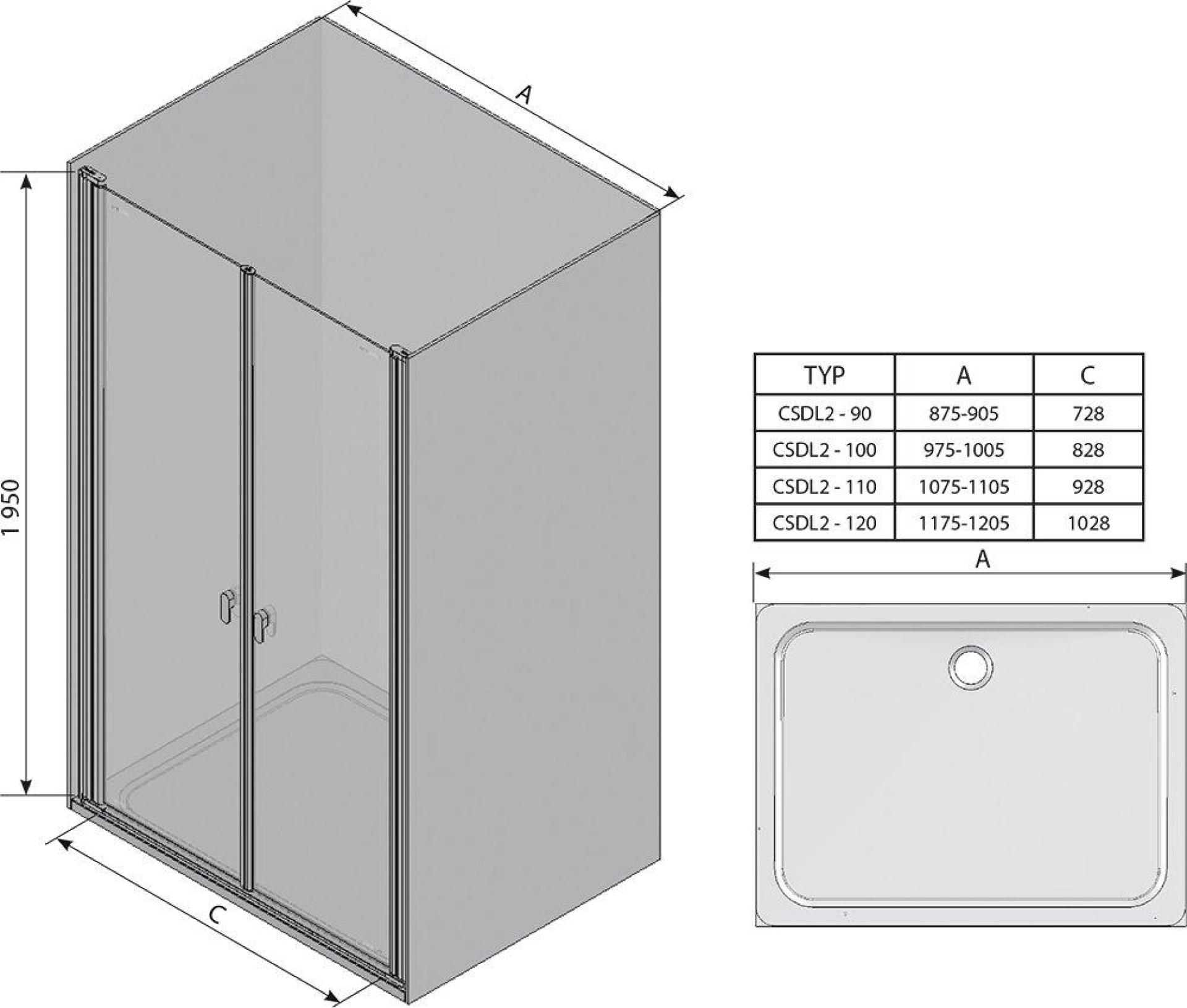 Душевая дверь Ravak Chrome CSDL2-90 белый+стекло Transparent 0QV7C10LZ1