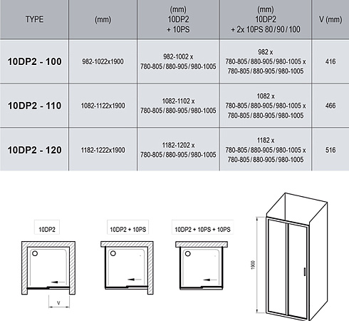 Душевой уголок Ravak 10° 10DP2-120+10PS-90 блестящий+транспарент