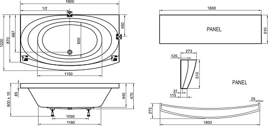 Акриловая ванна Ravak Evolution PU-PLUS 180x102 C1010P0000