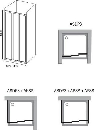 Душевой уголок Ravak ASDP3-110+APSS-75 белый+грейп