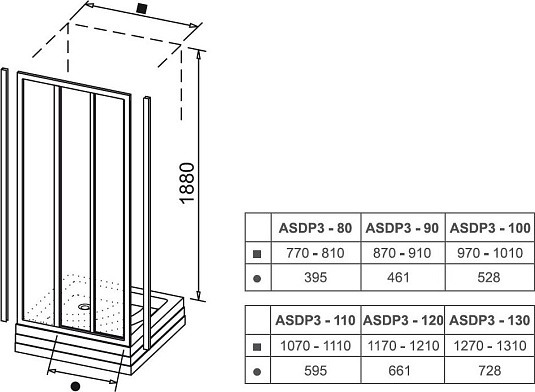 Душевой уголок Ravak Supernova ASDP3-130+APSS-75 белый+грейп