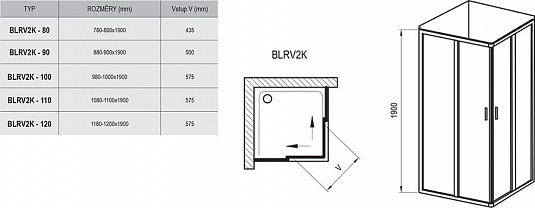 Душевая дверь в нишу 110 см Ravak Blix BLRV2K-110 1XVD0100ZG, белый+грапе
