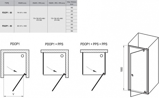 Душевой уголок Ravak Pivot PDOP1-90+PPS-90 сатин+транспарент