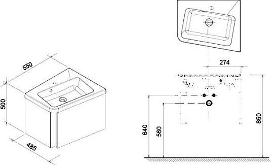 Тумба с раковиной Ravak SD 10° 55 темный орех R