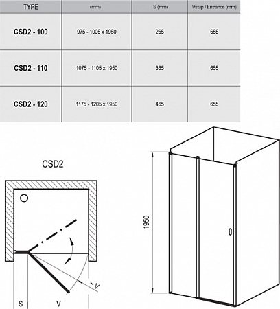 Душевая дверь Ravak Chrome CSD2-100 белый+транспарент 0QVAC100Z1