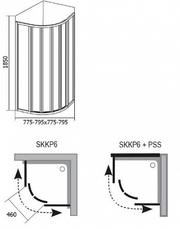 Душевой уголок Ravak SKKP6-80+PSS-80 белый+транспарент