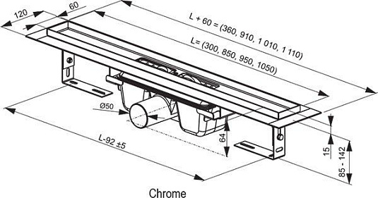 Душевой канал OZ Ravak Chrome 850 - нержавеющая сталь X01427